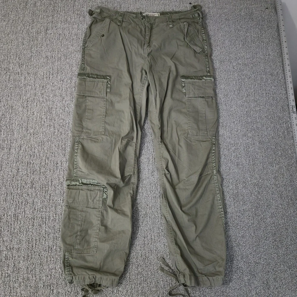 VTG Abercrombie & Fitch Pants Men M Green Baggy Paratrooper Cargo Rugged Y2K
